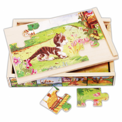 Drevené puzzle v krabičke 4v1 mačička -